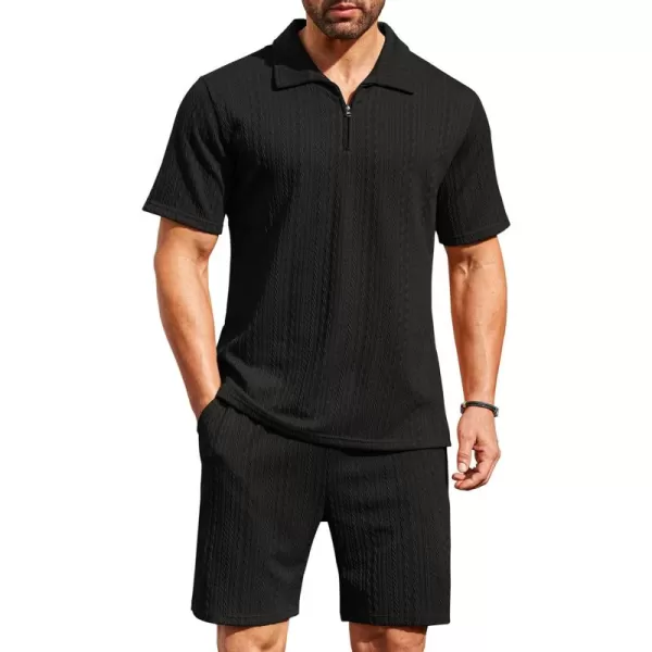 COOFANDY Men's 2 Pieces Outfits Casual Quarter Zip Polo Shirt and Shorts Set Athletic Jogging Summer Tracksuit