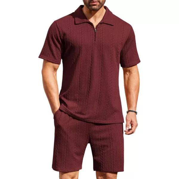 COOFANDY Men's 2 Pieces Outfits Casual Quarter Zip Polo Shirt and Shorts Set Athletic Jogging Summer Tracksuit