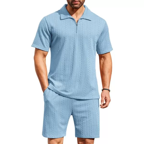 COOFANDY Men's 2 Pieces Outfits Casual Quarter Zip Polo Shirt and Shorts Set Athletic Jogging Summer Tracksuit