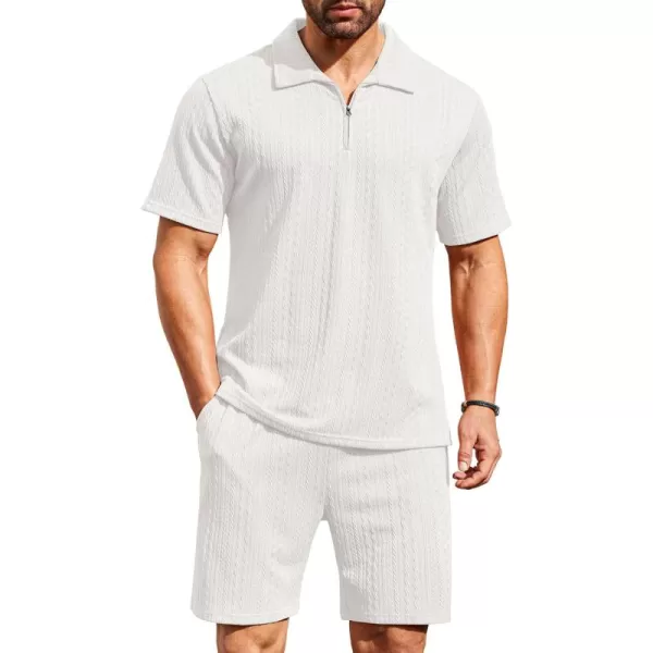 COOFANDY Men's 2 Pieces Outfits Casual Quarter Zip Polo Shirt and Shorts Set Athletic Jogging Summer Tracksuit