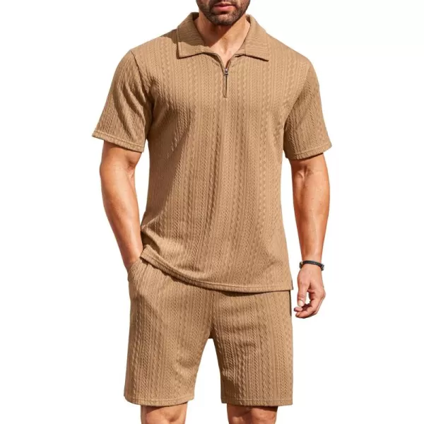 COOFANDY Men's 2 Pieces Outfits Casual Quarter Zip Polo Shirt and Shorts Set Athletic Jogging Summer Tracksuit