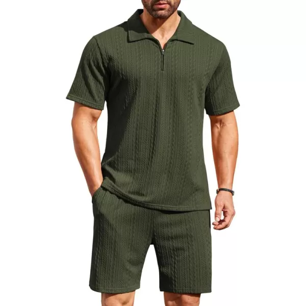 COOFANDY Men's 2 Pieces Outfits Casual Quarter Zip Polo Shirt and Shorts Set Athletic Jogging Summer Tracksuit
