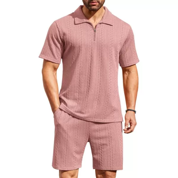 COOFANDY Men's 2 Pieces Outfits Casual Quarter Zip Polo Shirt and Shorts Set Athletic Jogging Summer Tracksuit