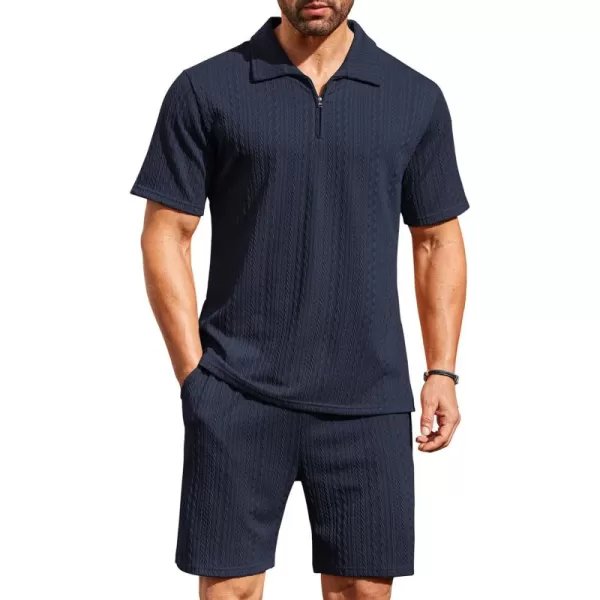 COOFANDY Men's 2 Pieces Outfits Casual Quarter Zip Polo Shirt and Shorts Set Athletic Jogging Summer Tracksuit