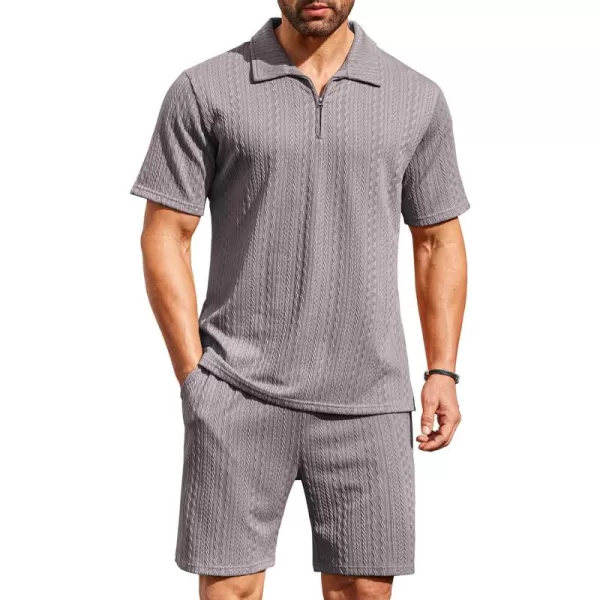 COOFANDY Men's 2 Pieces Outfits Casual Quarter Zip Polo Shirt and Shorts Set Athletic Jogging Summer Tracksuit