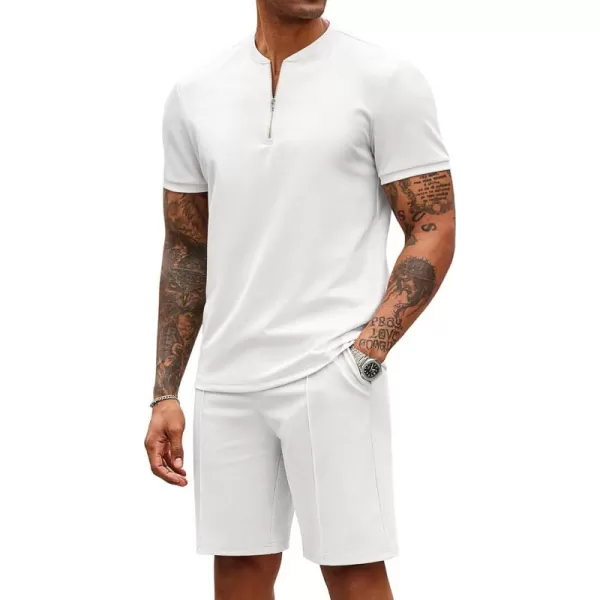 COOFANDY Men's 2 Pieces Outfits Casual Quarter Zip Polo T Shirt and Shorts Set Athletic Jogging Summer Tracksuit