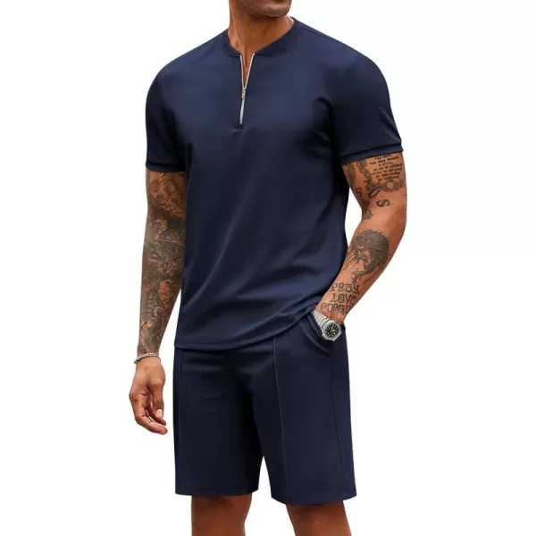 COOFANDY Men's 2 Pieces Outfits Casual Quarter Zip Polo T Shirt and Shorts Set Athletic Jogging Summer Tracksuit