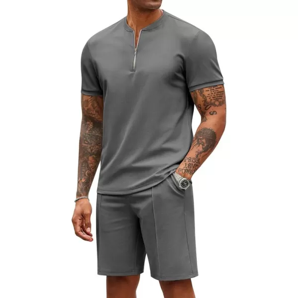COOFANDY Men's 2 Pieces Outfits Casual Quarter Zip Polo T Shirt and Shorts Set Athletic Jogging Summer Tracksuit