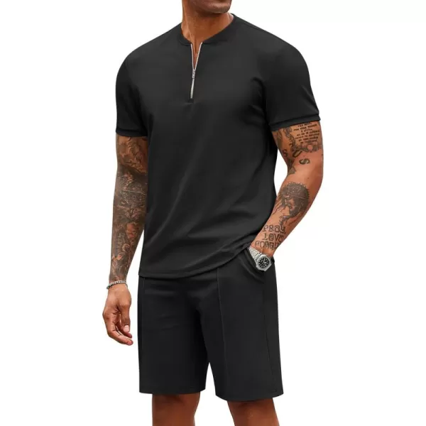 COOFANDY Men's 2 Pieces Outfits Casual Quarter Zip Polo T Shirt and Shorts Set Athletic Jogging Summer Tracksuit