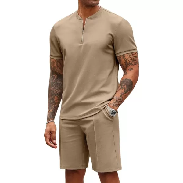 COOFANDY Men's 2 Pieces Outfits Casual Quarter Zip Polo T Shirt and Shorts Set Athletic Jogging Summer Tracksuit