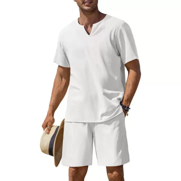 COOFANDY Men's 2 Pieces Short Sets Cotton Linen Shirts Short Sleeve Casual Beach Shorts Summer Yoga Outfits