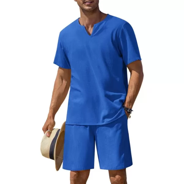 COOFANDY Men's 2 Pieces Short Sets Cotton Linen Shirts Short Sleeve Casual Beach Shorts Summer Yoga Outfits