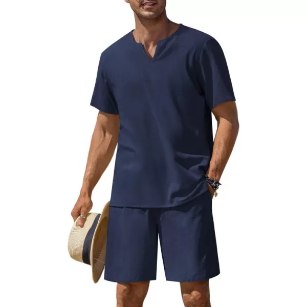 COOFANDY Men's 2 Pieces Short Sets Cotton Linen Shirts Short Sleeve Casual Beach Shorts Summer Yoga Outfits