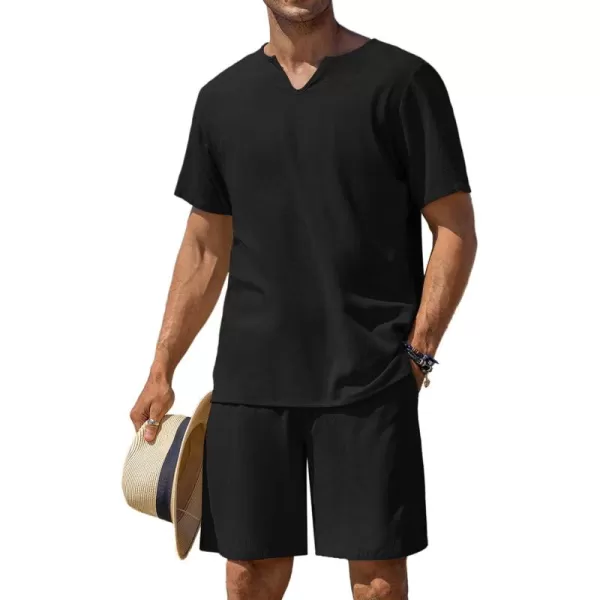COOFANDY Men's 2 Pieces Short Sets Cotton Linen Shirts Short Sleeve Casual Beach Shorts Summer Yoga Outfits