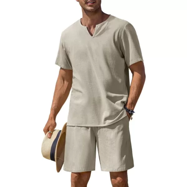 COOFANDY Men's 2 Pieces Short Sets Cotton Linen Shirts Short Sleeve Casual Beach Shorts Summer Yoga Outfits