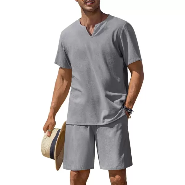 COOFANDY Men's 2 Pieces Short Sets Cotton Linen Shirts Short Sleeve Casual Beach Shorts Summer Yoga Outfits