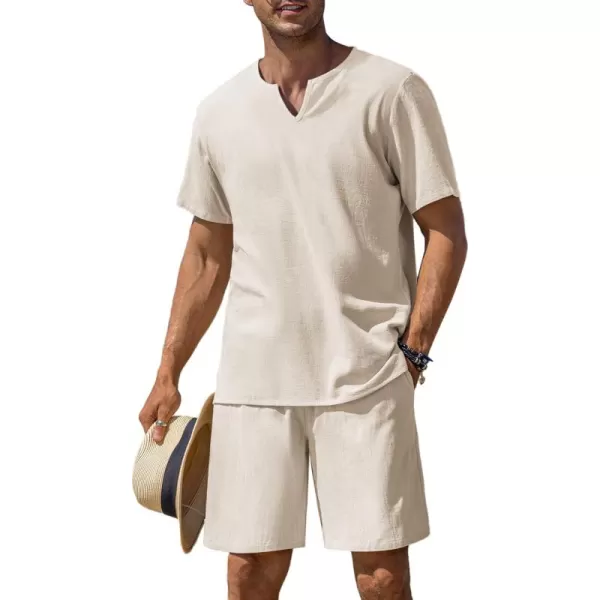 COOFANDY Men's 2 Pieces Short Sets Cotton Linen Shirts Short Sleeve Casual Beach Shorts Summer Yoga Outfits