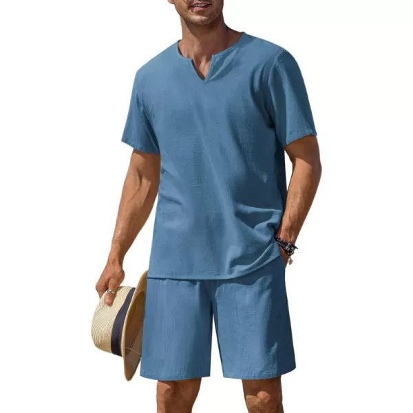 COOFANDY Men's 2 Pieces Short Sets Cotton Linen Shirts Short Sleeve Casual Beach Shorts Summer Yoga Outfits