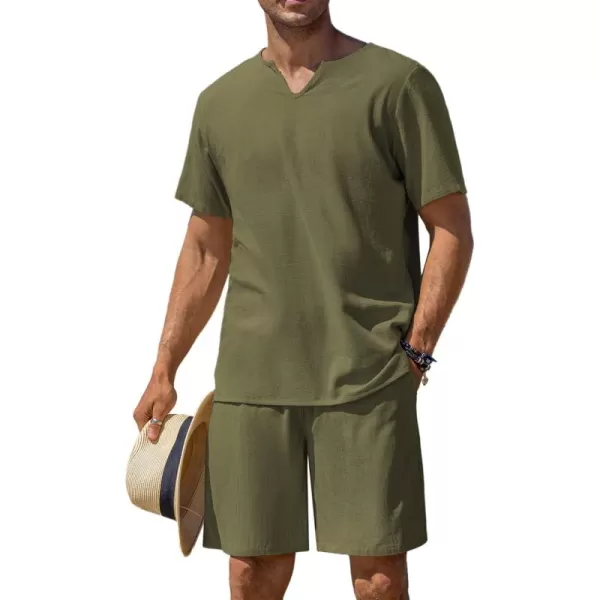 COOFANDY Men's 2 Pieces Short Sets Cotton Linen Shirts Short Sleeve Casual Beach Shorts Summer Yoga Outfits