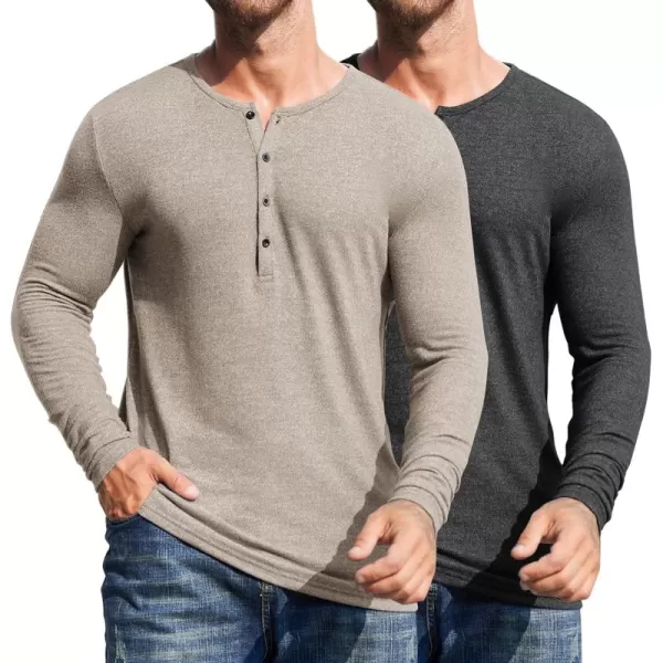 COOFANDY Men's 2Pack Slim Fit Henley Shirts Long Sleeve Lightweight Fashion Casual Cotton Basic T Shirts