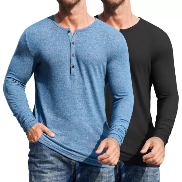 COOFANDY Men's 2Pack Slim Fit Henley Shirts Long Sleeve Lightweight Fashion Casual Cotton Basic T Shirts
