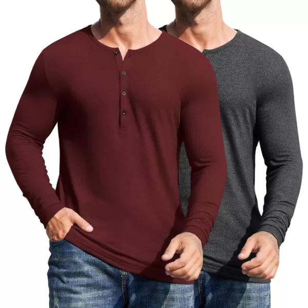 COOFANDY Men's 2Pack Slim Fit Henley Shirts Long Sleeve Lightweight Fashion Casual Cotton Basic T Shirts