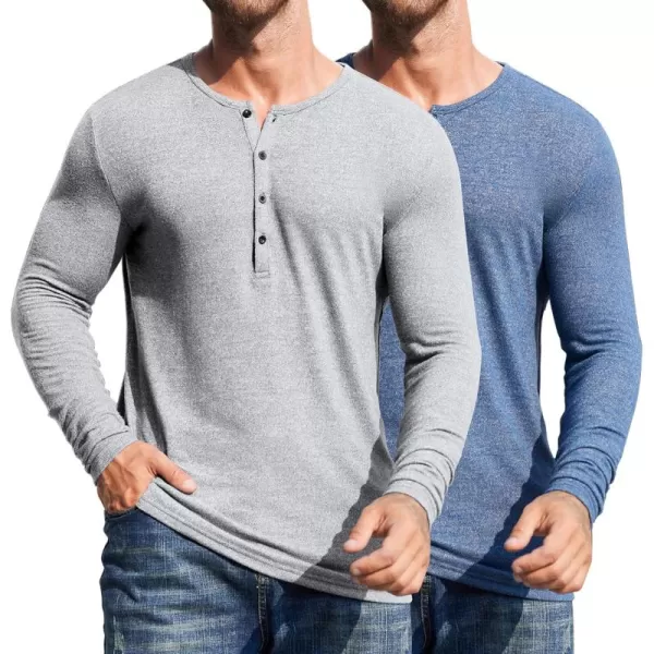 COOFANDY Men's 2Pack Slim Fit Henley Shirts Long Sleeve Lightweight Fashion Casual Cotton Basic T Shirts