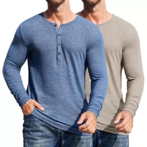 COOFANDY Men's 2Pack Slim Fit Henley Shirts Long Sleeve Lightweight Fashion Casual Cotton Basic T Shirts