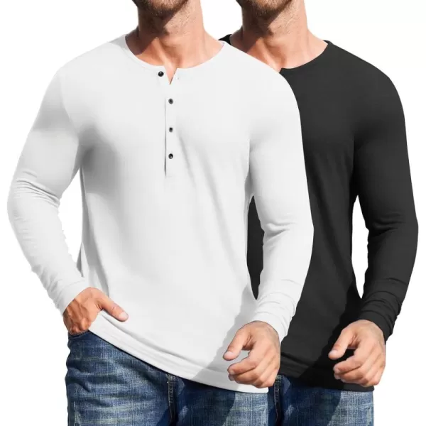 COOFANDY Men's 2Pack Slim Fit Henley Shirts Long Sleeve Lightweight Fashion Casual Cotton Basic T Shirts
