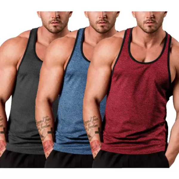 COOFANDY Men's 3 Pack Gym Tank Tops Y-Back Workout Muscle Tee Sleeveless Fitness Bodybuilding T Shirts