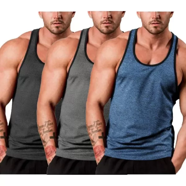 COOFANDY Men's 3 Pack Gym Tank Tops Y-Back Workout Muscle Tee Sleeveless Fitness Bodybuilding T Shirts