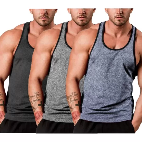 COOFANDY Men's 3 Pack Gym Tank Tops Y-Back Workout Muscle Tee Sleeveless Fitness Bodybuilding T Shirts