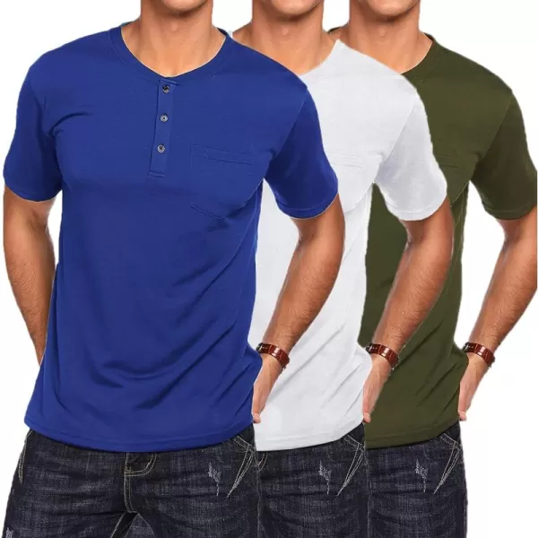 COOFANDY Men's 3 Pack Henley Shirts Short Sleeve Casual Basic Tees Classic Henley Summer Solid T Shirts with Pocket