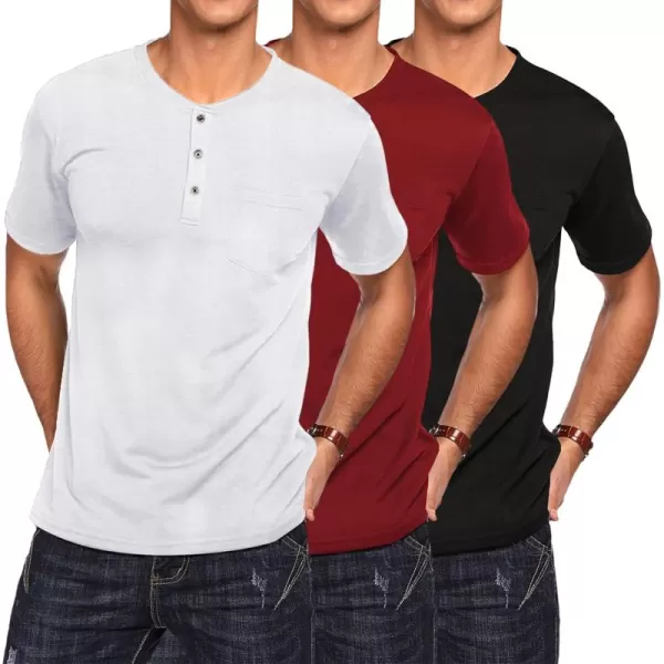 COOFANDY Men's 3 Pack Henley Shirts Short Sleeve Casual Basic Tees Classic Henley Summer Solid T Shirts with Pocket