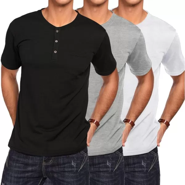 COOFANDY Men's 3 Pack Henley Shirts Short Sleeve Casual Basic Tees Classic Henley Summer Solid T Shirts with Pocket