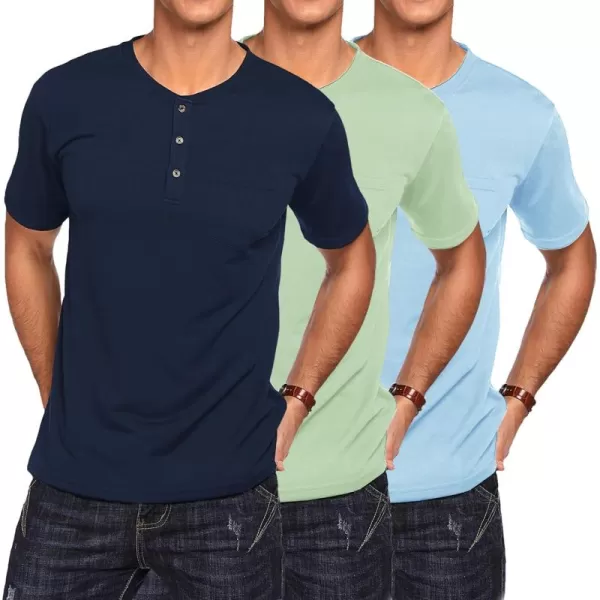 COOFANDY Men's 3 Pack Henley Shirts Short Sleeve Casual Basic Tees Classic Henley Summer Solid T Shirts with Pocket