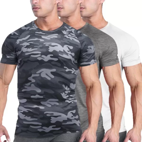 COOFANDY Men's 3 Pack Workout T Shirts Short Sleeve Gym Bodybuilding Muscle Shirts Base Layer Fitness Tee Tops