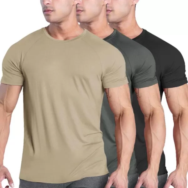 COOFANDY Men's 3 Pack Workout T Shirts Short Sleeve Gym Bodybuilding Muscle Shirts Base Layer Fitness Tee Tops