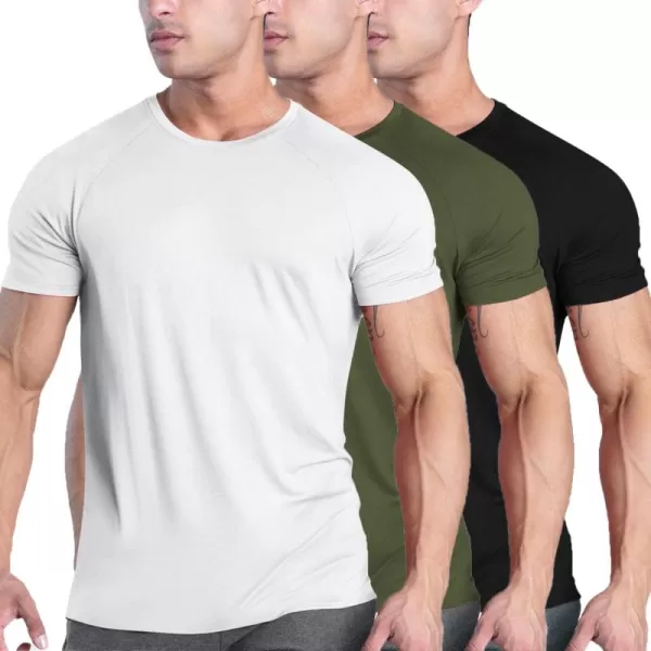 COOFANDY Men's 3 Pack Workout T Shirts Short Sleeve Gym Bodybuilding Muscle Shirts Base Layer Fitness Tee Tops