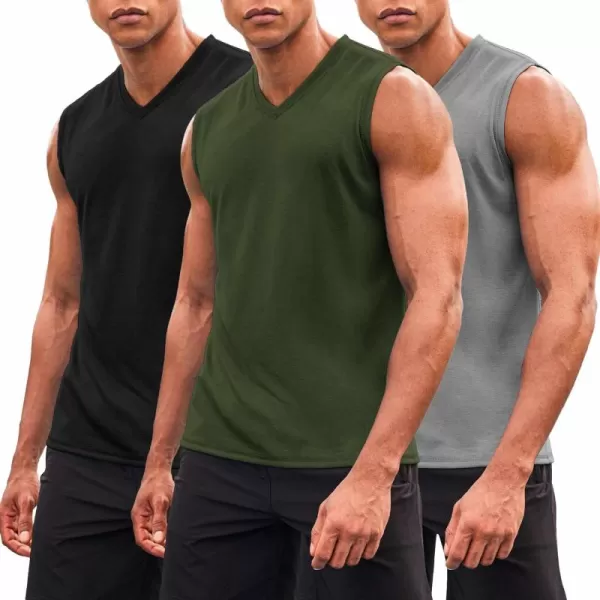 COOFANDY Men's 3 Pack Workout Tank Tops Gym Sleeveless Shirts V Neck Bodybuilding Muscle Tee Shirt