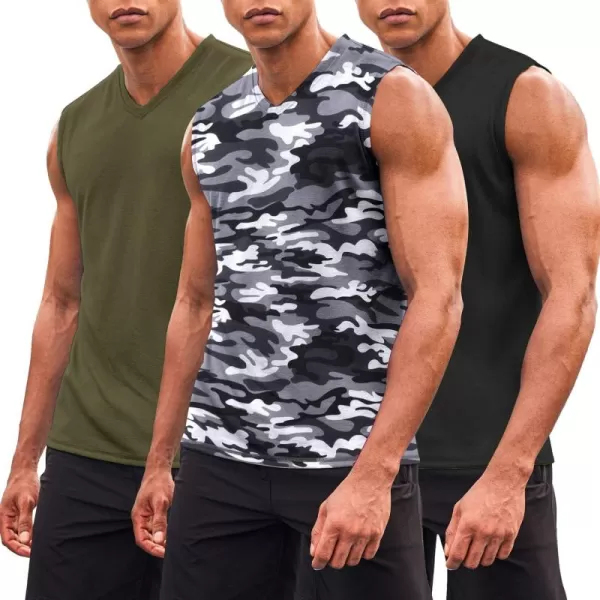 COOFANDY Men's 3 Pack Workout Tank Tops Gym Sleeveless Shirts V Neck Bodybuilding Muscle Tee Shirt