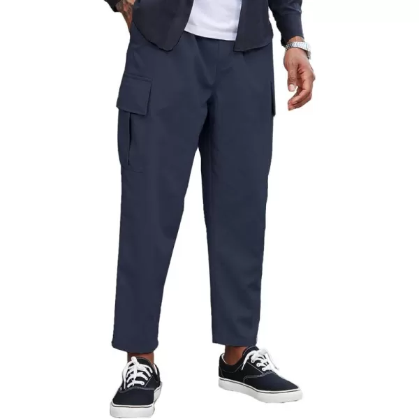 COOFANDY Mens Cargo Pants Relaxed Fit Casual Linen Pants Drawstring Sweatpants with 6 Pockets