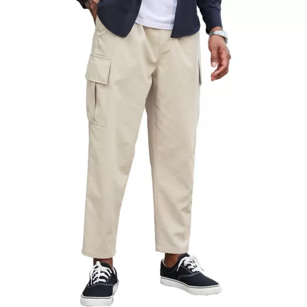 COOFANDY Mens Cargo Pants Relaxed Fit Casual Linen Pants Drawstring Sweatpants with 6 Pockets