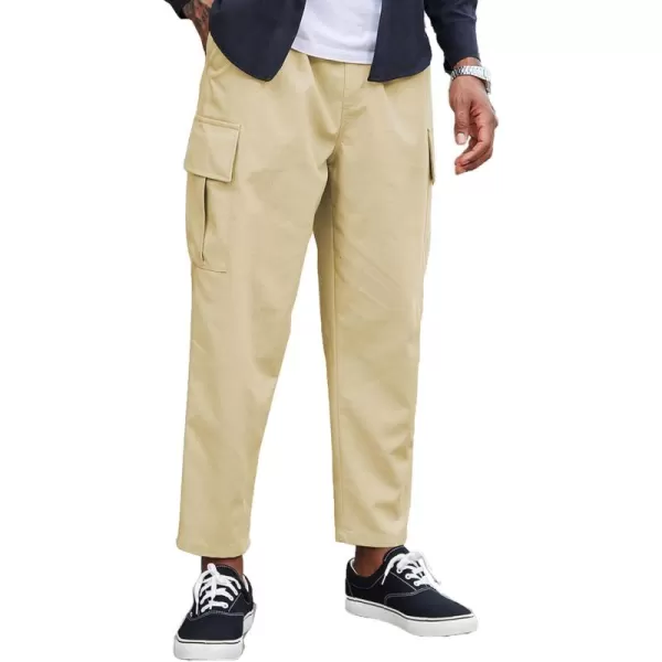 COOFANDY Mens Cargo Pants Relaxed Fit Casual Linen Pants Drawstring Sweatpants with 6 Pockets
