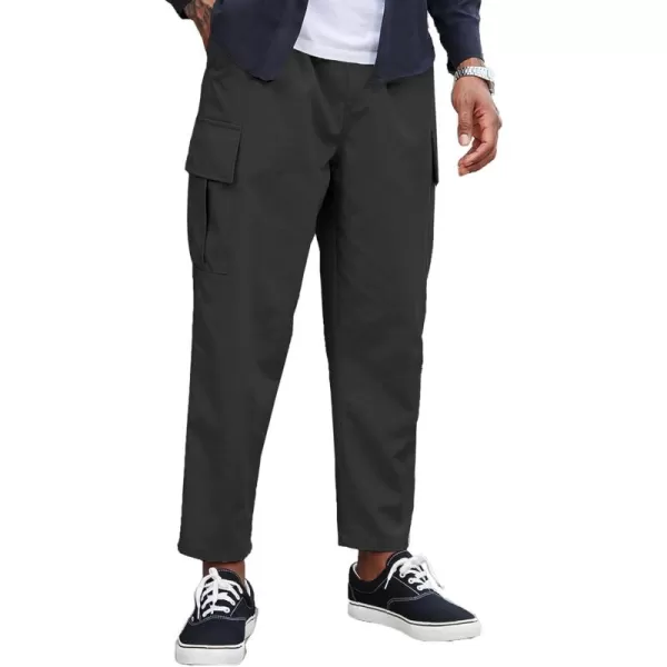 COOFANDY Mens Cargo Pants Relaxed Fit Casual Linen Pants Drawstring Sweatpants with 6 Pockets
