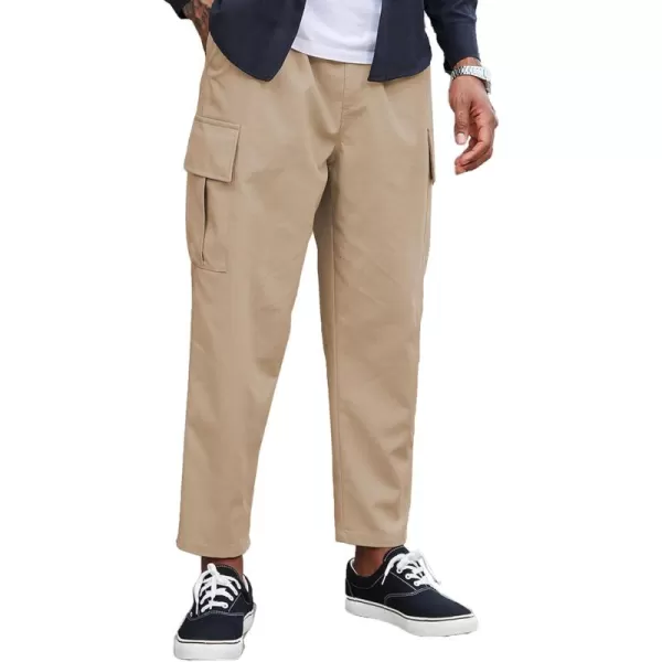 COOFANDY Mens Cargo Pants Relaxed Fit Casual Linen Pants Drawstring Sweatpants with 6 Pockets