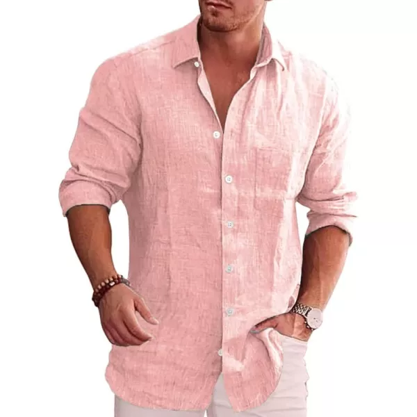 COOFANDY Men's Casual Button Down Shirt Long Sleeve Linen Chambray Shirt