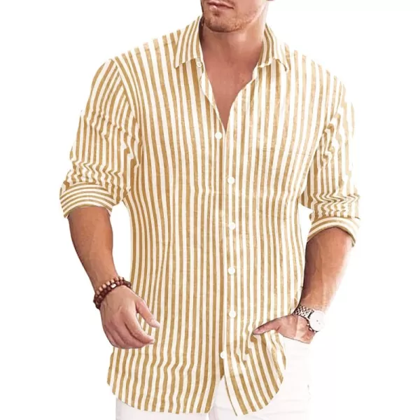 COOFANDY Men's Casual Button Down Shirt Long Sleeve Linen Chambray Shirt