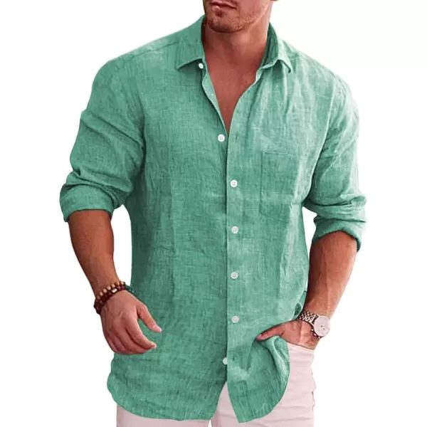 COOFANDY Men's Casual Button Down Shirt Long Sleeve Linen Chambray Shirt