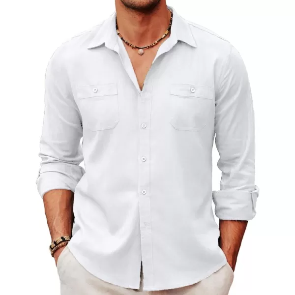 COOFANDY Men's Casual Button Down Shirt Long Sleeve Linen Chambray Shirt